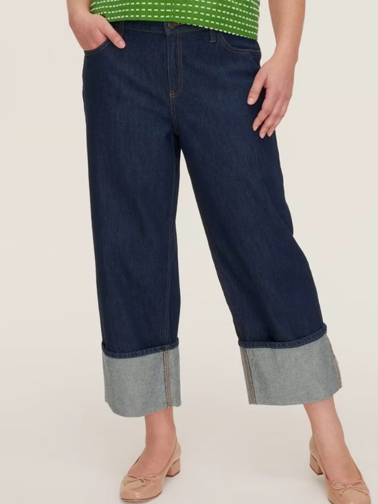 kate spade Denim - Kate spade new york - Women's High-Rise Straight Leg Wide Cuff Dark Rinse Jeans